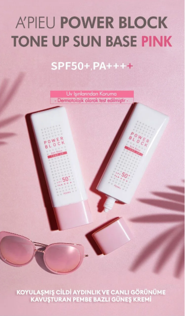 Ton Eşitleyici Aydınlatıcı Güneş Kremi 50ml A'PIEU Power Block Tone Up Base Pink SPF50+/PA++++